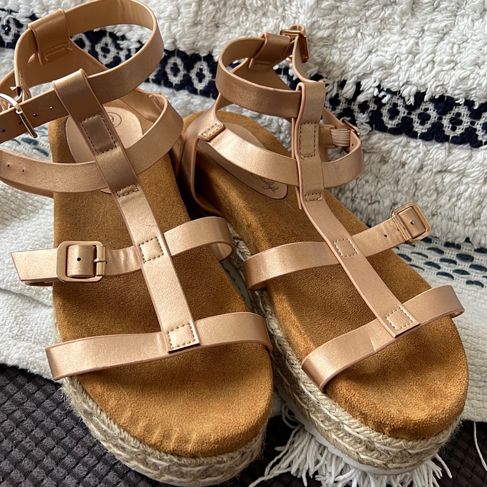 Rose gold platform gladiator sandals
